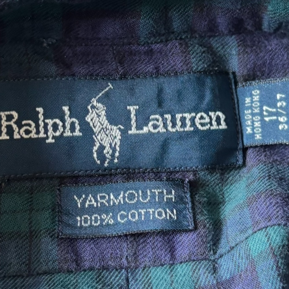 VINTAGE Ralph Lauren Yarmouth Men's Blue and Green Checkered Button Down Shirt - Picture 3 of 9